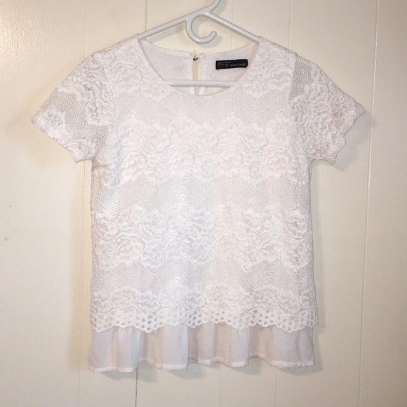 Zara Tops - Zara White Lace Overlay Top, Size L, EUC